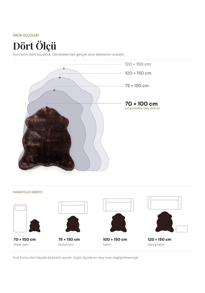 Merplush Peluş Post Halı 70x100 Cm Süet Taban Yumuşak Kürk Görünümlü Yatak Odası Halısı Acı Kahve
