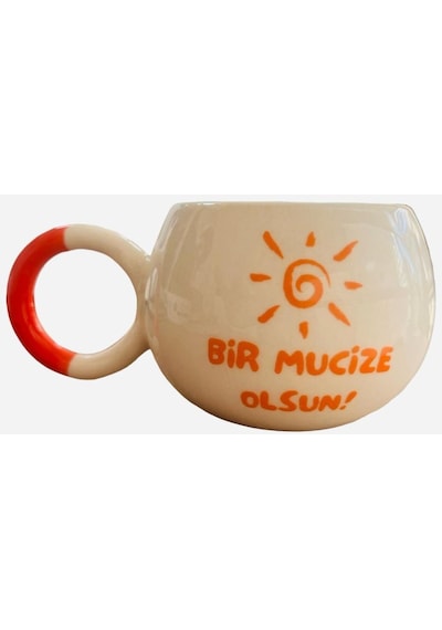 Bir Mucize Olsun Baskılı Turuncu Kulplu Baloncuk Kupa