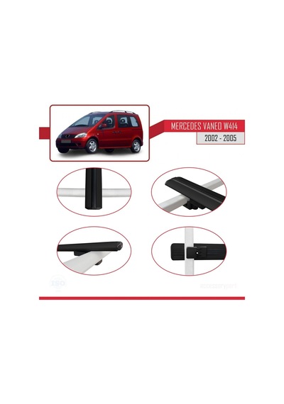 Mercedes Vaneo W414 2002-2005 Arası İle Uyumlu Basic Model Ara Atkı Tavan Barı Siyah 3 Adet