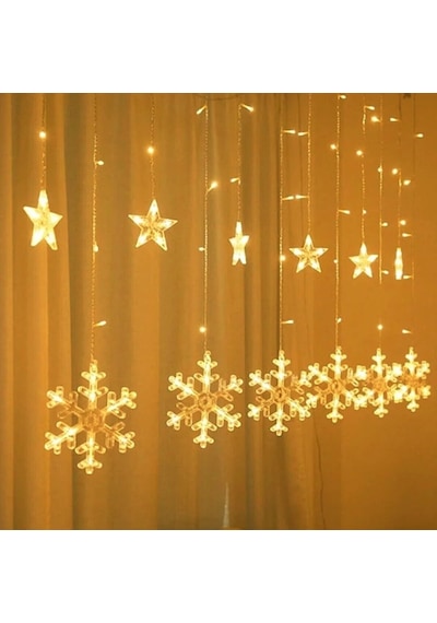 Gün Işığı - Kar Tane 3mt - Fişli Eklemeli - Fonksiyonlu Lux Sarkıt Perde Led - Dekor Lamba 5639 .