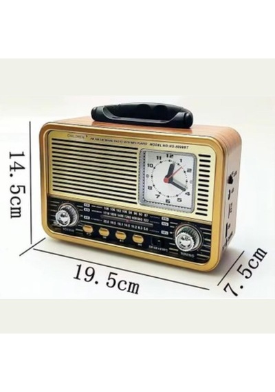 Buffer Orta Boy Saat Göstergeli Retro Ahşap Tasarım Bluetooth Hoparlörlü Radyo Fm/am Destekli, Şarjlı Ve Taşınabilir Radyo Ns-8898