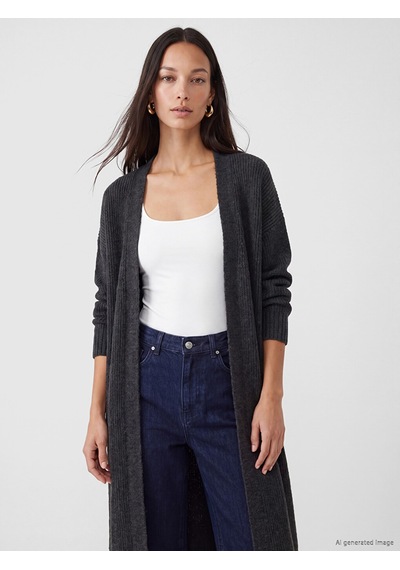 LC Waikiki Lc Waıkıkı Antrasit Şal Yaka Oversize Kadın Triko Hırka Xl-2xl