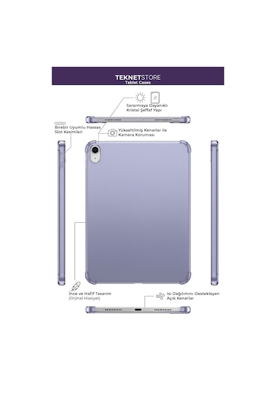 İpad 11. Nesil A16 Ve 10. Nesil 10.9" Uyumlu Kılıf A3355 A2696 Ultra İnce Standlı Kapak Lavanta Kapaklı Kılıf
