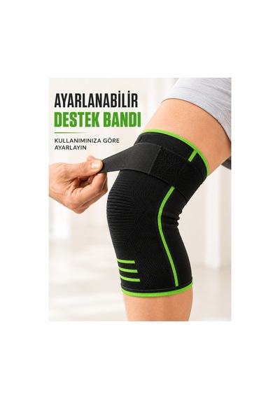 Ayarlanabilir Bantlı Spor Dizlik Nefes Alabilen Esnek Diz Destekleyici Siyah Yeşil - Çok Renkli