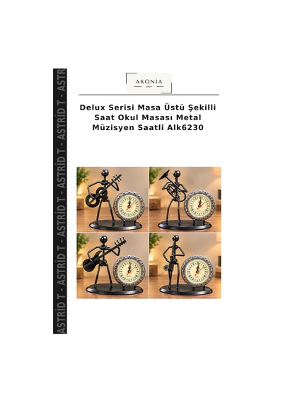 Delux Serisi Masa Üstü Şekilli Saat Okul Masası Metal Müzisyen Saatli Alk6230 Çok Renkli