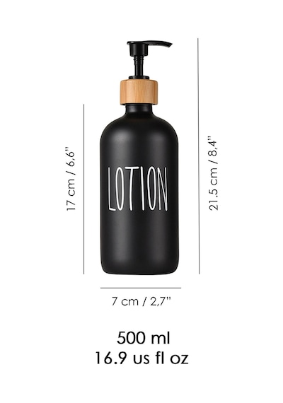 2 Adet Banyo Sıvı Sabunluk - Cam Losyon Şampuan Şişesi 500 Ml - Siyah