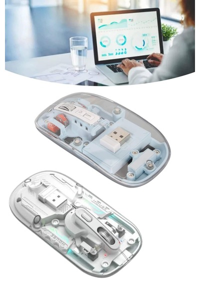 Sessiz Tıklama Çift Modlu Bluetooth Ve Alıcı Şeffaf Mouse Fare - Lisinya Mi