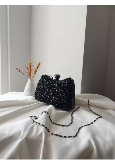 Vivazzaluxe Kristal Taşlı Kadın Abiye, Clutch Çanta Siyah
