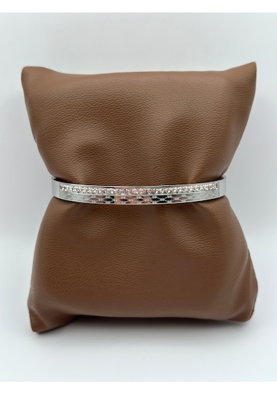 Arnes Jewelry Çelik Silver Zirkon Taşlı Kelepçe Bileklik