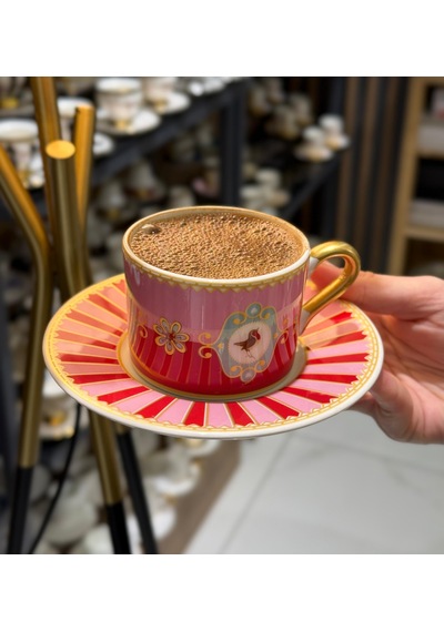 2 Kişilik Pink Bird Soho Double Kahve Fincanı-4647 Pembe
