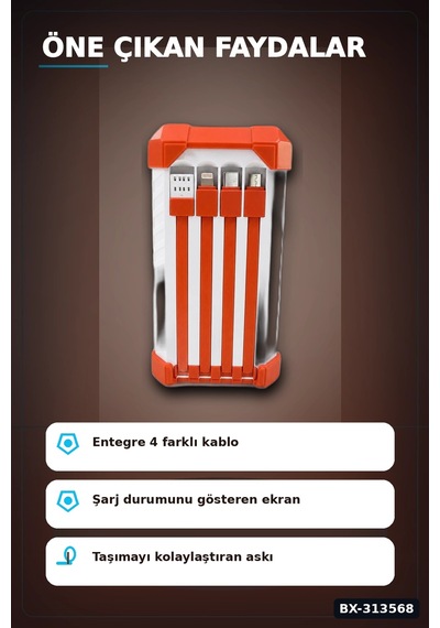 Dijital Ekranli 60000mah 4 Kablolu Powerbank 22.5w Hizli Sarj Coklu Cikisli Bx-313568 Diğer