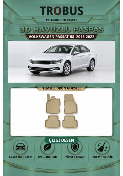 Volkswagen Passat B8 2015-2022 Çizgi Desen 3d Havuzlu Paspas Takımı Bej