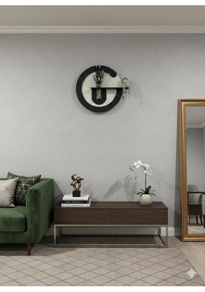 Primula Ahşap Pilli Ledli İskandinav Tarzı Salon Duvar Rafı Modern Çiçeklik 50 Cm Paris Grisi - Antrasit