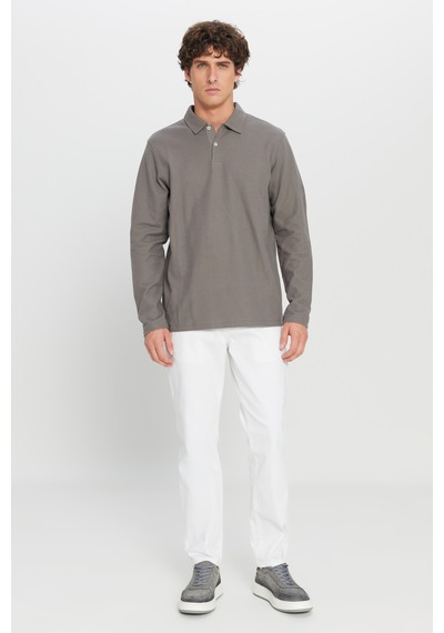 AC&Co / Altınyıldız Classics Erkek Vızon %100 Pamuk Slim Fit Dar Kesim Polo Yaka Jakarlı Triko Tişört Vizon