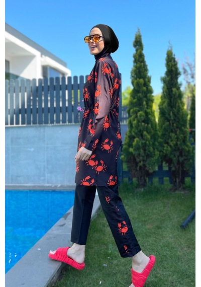 Parasut Tam Kapalı Tesettür Mayo R080 Yengeç Siyah