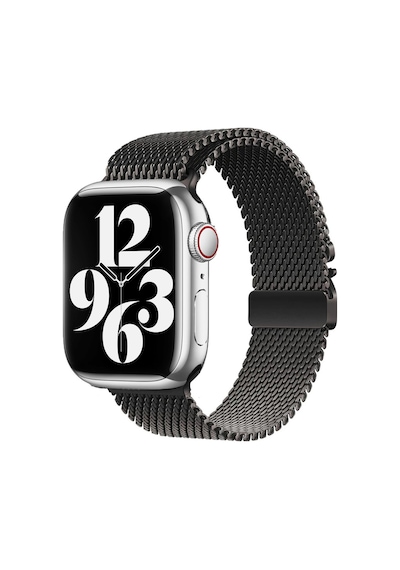 Apple Watch 44mm Uyumlu Zore Krd-121 Metal Hasır Kordon Siyah