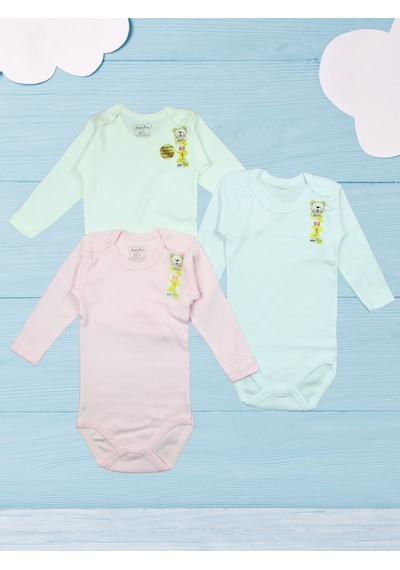 Üçlü Uzun Kollu Kız Bebek Body Alttan Çıtçıtlı Zıbın 1-3 Yaş 001
