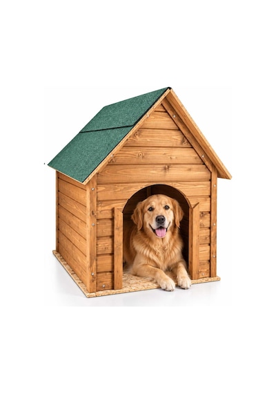 Reyo Büyük Boy Köpek Kulübesi, Lambiri Ahşap Şıngıl Çatılı Soğuk ve Rüzgara Dayanıklı Köpek Evi Demonte 100 x 100 x 78 CM
