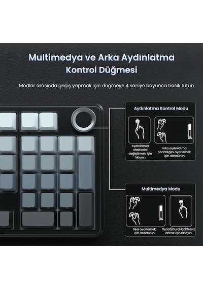 Aula F99 Pro 3 Modlu Rgb Hot Swap Mekanik Nimbus V3 Switch Kablosuz Makrolu Klavye Gradyan Gri