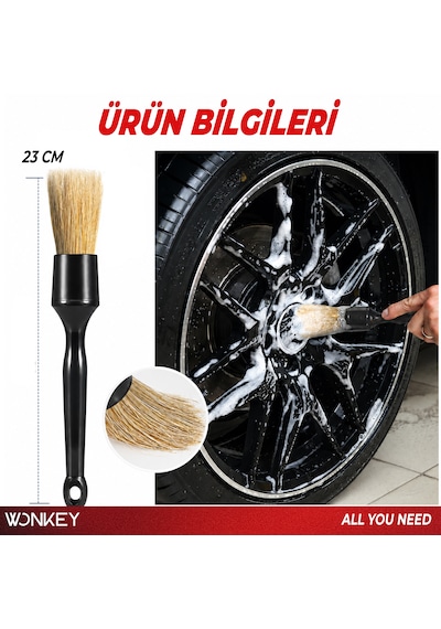 Wonkey - Oto Detay Temizlik Fırçası Klima Izgarası, Havalandırma Menfezi, Torpido, Konsol, Jant Ve Bijon Araları İçin Yumuşak Kıllı Araç Temizleme Fırçası 1