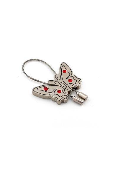 Kırmızı Taşlı Kelebek Halatlı Metal Anahtarlık Kc888
