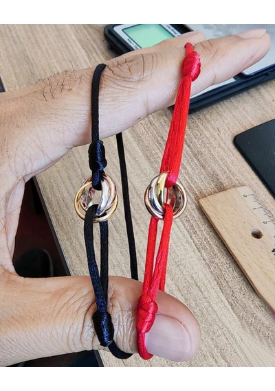Siyah İpli Üç Renkli Halkalı Gümüş Bileklik