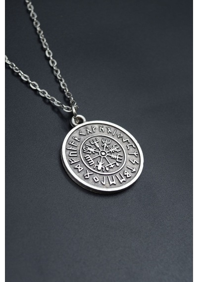 Vegvisir Viking Pusula Düz Zincir Kolye Çok Renkli