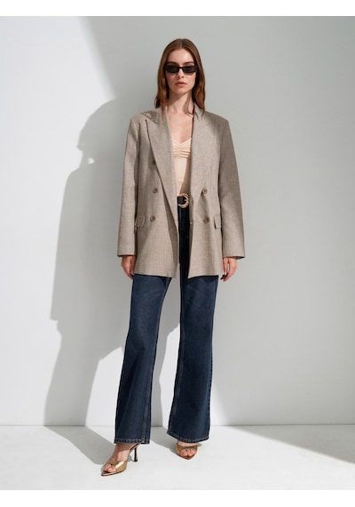 DİLVİN 60811 Keten Karışımlı Blazer Ceket-bej