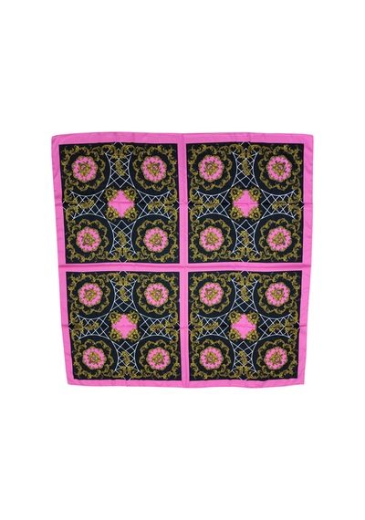 Tikitonki Geometrik Çiçek Desenli Kare Kesim Saten Pembe Eşarp - 90x90 Pembe Pembe