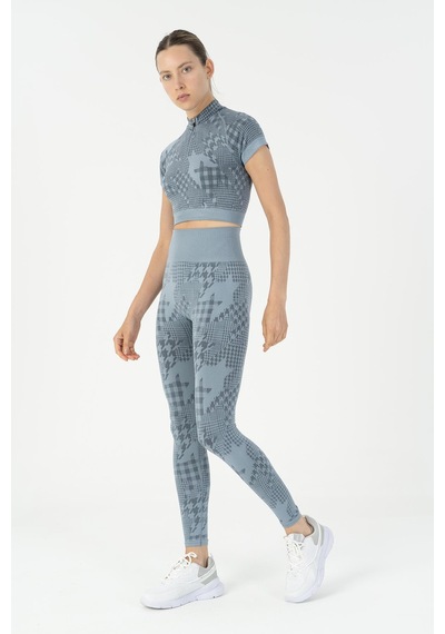Maraton Slimfit Kadın Bisiklet Yaka Mavi Crop Top Mavi