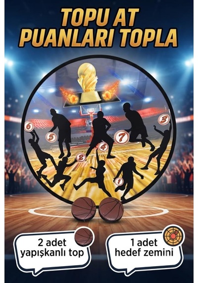 Yapışkanlı Hedef Zeminli Ve 2 Adet Basketbol Toplu Eğlenceli Hedef Ve Atış Oyunu Seti