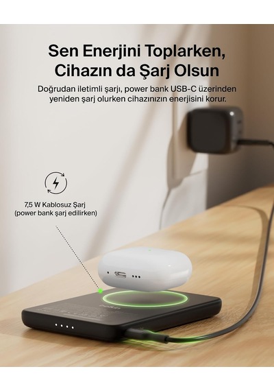 Boostcharge 5000 Mah İnce Manyetik Usb-c Power Bank, Siyah