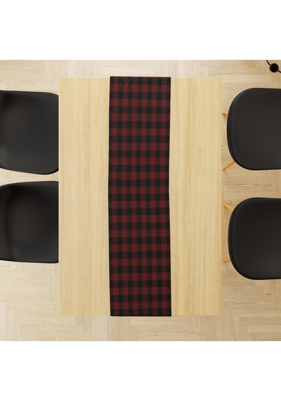 Kırmızı-siyah Kare Runner 140x45cm Ince Keten, Uluslararası Yıkama Ve Solmama Sertifikası Çok Renkli