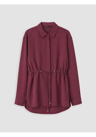 Lcw Everyday Bordo Beli Bağcıklı Çizgili Kadın Gömlek Tunik