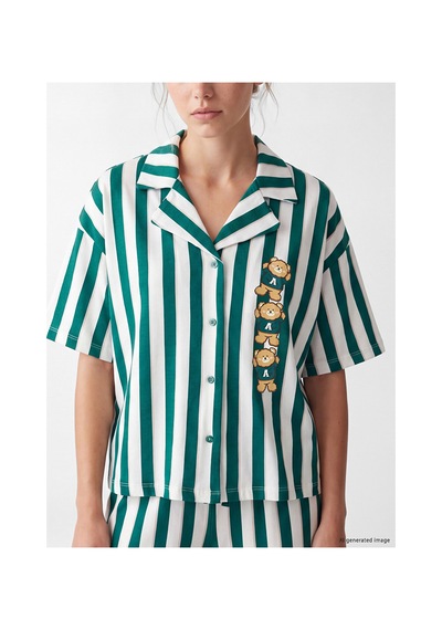 Lcw Young Ekru Gömlek Yaka Çizgili Kadın Pijama Takımı