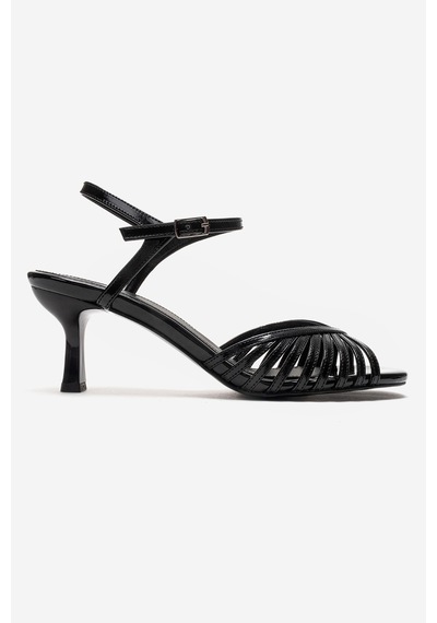 Luvishoes Danıca Siyah Rugan İnce Bantlı Kadın Topuklu Ayakkabı