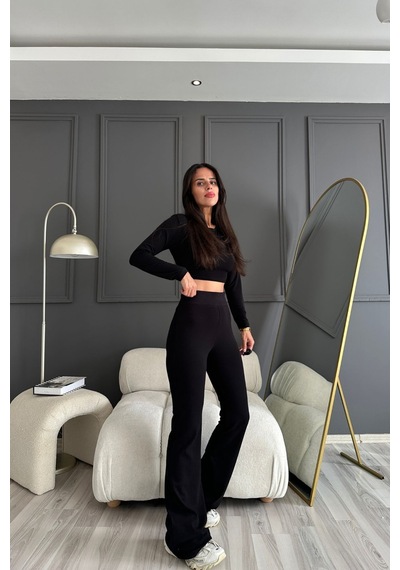 Style Of Style Yüksek Bel Likralı İspanyol Pantolon siyah