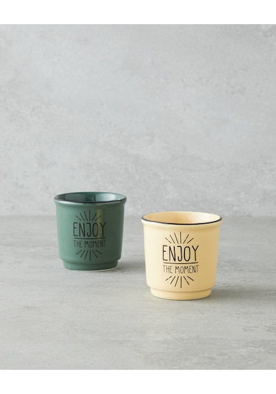 English Home Enjoy The Moment Bone Porselen 2 Li Espresso Fincan 90 Ml Yeşil-sarı Yeşil-sarı