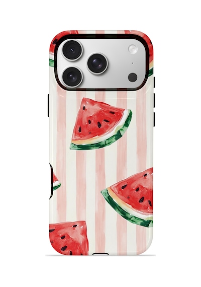 Apple iPhone Uyumlu 17 Pro Max Vorian Çift Katmanlı Magsafe Kılıf Watermelon Blush Stripe