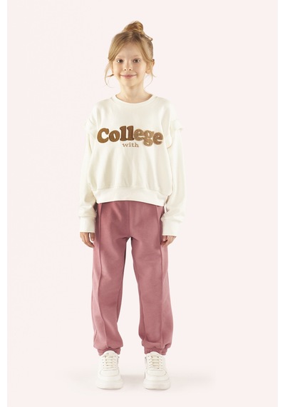 Kız Çocuk Nakış Detaylı Ekru Sweatshirt Çok Renkli