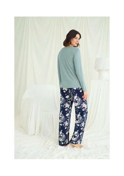 L'ombre Çiçek Ve Yaprak Desenli Baskılı Pijama Takımı Yeşil