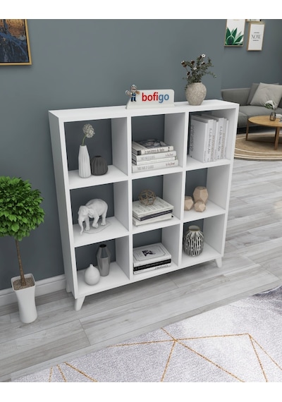 Bofigo Küp Kitaplık 9 Bölmeli Raflı Kare Kitaplık Beyaz