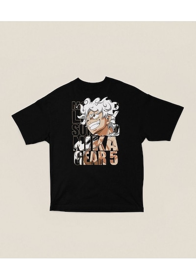 Nika Gear 5 Anime Karakter Baskılı Unisex Oversize Tişört Siyah