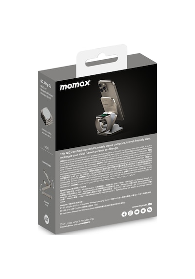 Momax UD31L Q2.Mag Go Qi2 3-in1 Manyetik Kablosuz Şarj Standı Titanyum