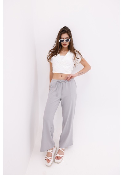 Genius Store Kadın Pantolon Geniş Paça Pamuklu Viskon Cepli Pantolon Beli Lastikli Genişpaça-pantolon Gri