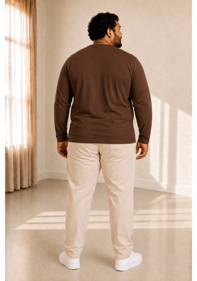 Sngl Tekstil Erkek Büyük Beden Oversize Uzun Kollu T-shirt 3xl 4xl 5xl 6xl 7xl 8xl 9xl Kahverengi