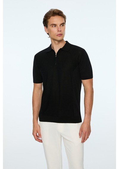 Morven Erkek Siyah Trend Polo Yaka Rayon Triko T-shirt 26ys018019001 Siyah