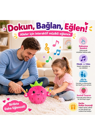 Etkileşimli Çilek Peluş Oyuncak Dokunmatik Sensörlü Müzikli Ve Eğlenceli Oyuncak 046 - Pembe