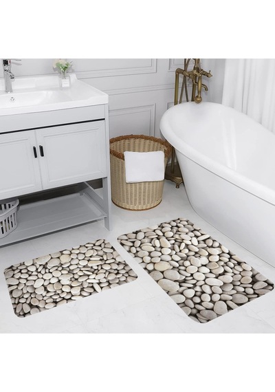 Rovigo Home Baskılı Kaymaz Taban 2 Li Banyo Paspas Takım Rvg5026-100X60-60X50 Çok Renkli