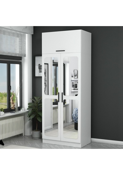 Kale 2 Kapaklı Aynalı Zincir Dolap-yüklük - Beyaz 235cm Beyaz